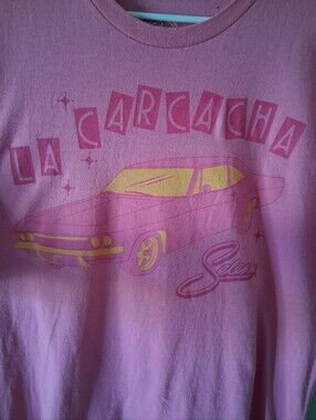 Selena La Carcacha Pink Graphic T-Shirt. Official Selena Apparel.